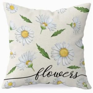 NEW LINEN FLORAL DAISIES SPRING/SUMMER DECORATIVE FLOWERS QUOTE PILLOW 18" X 18"